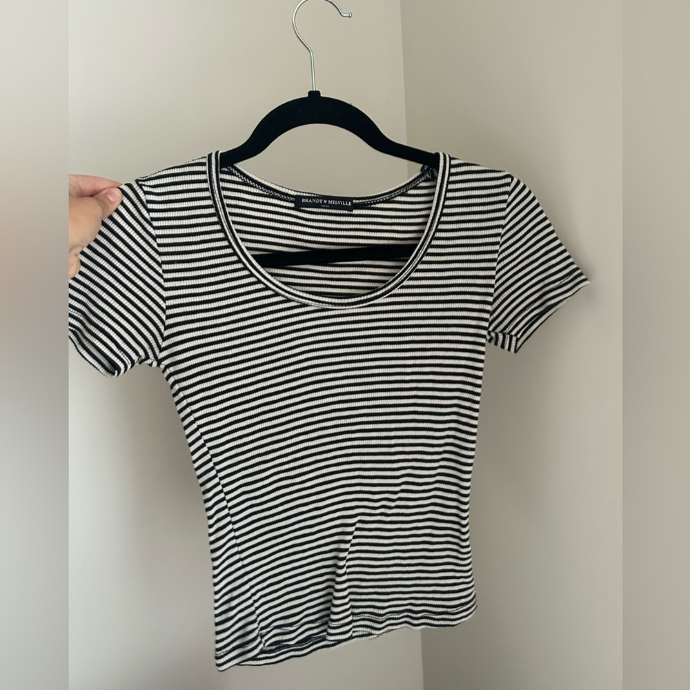 Brandy Melville Black and White Striped Tee
